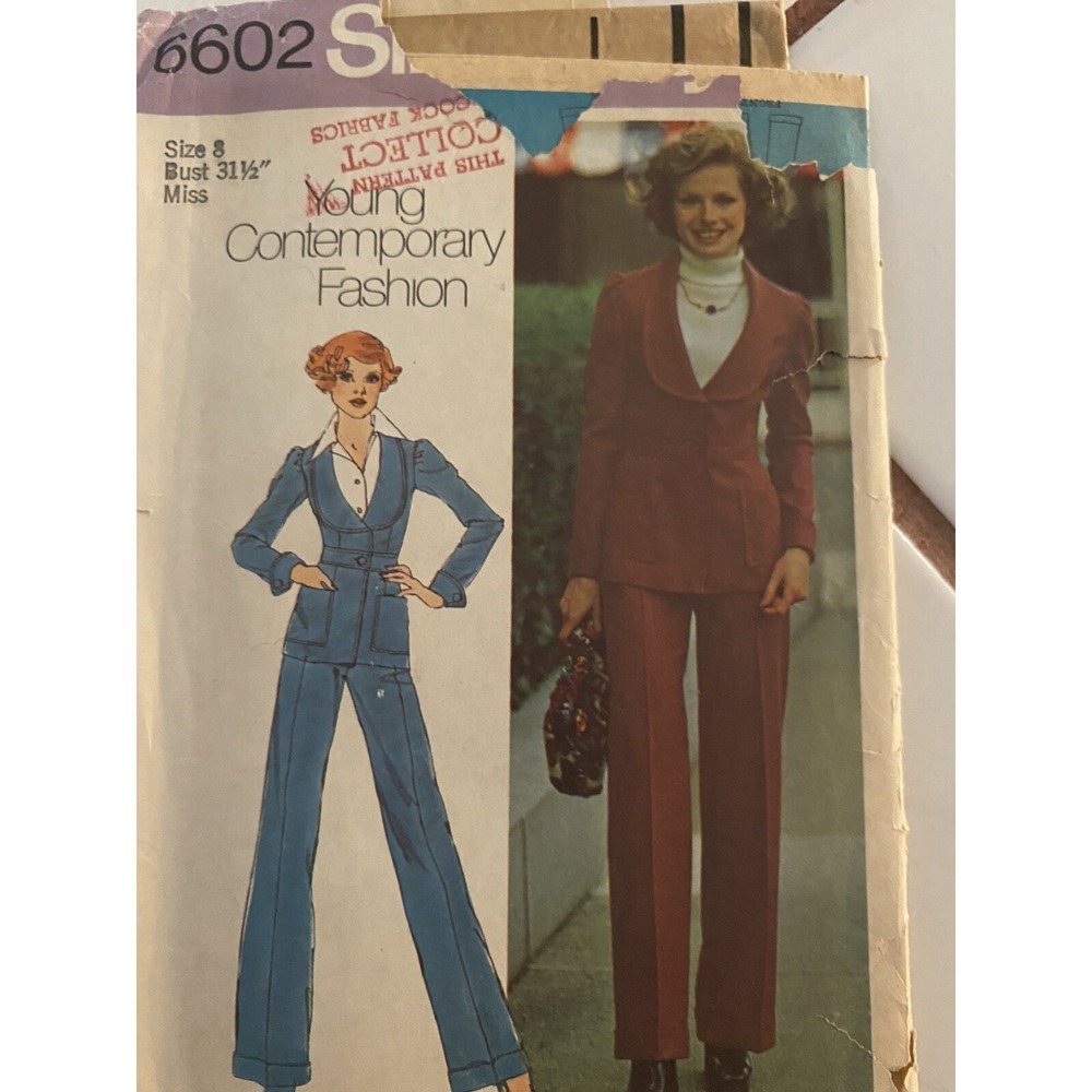 Vintage 1974 Simplicity Sewing Pattern 6602 Uncut Misses Jacket Pants Size 8